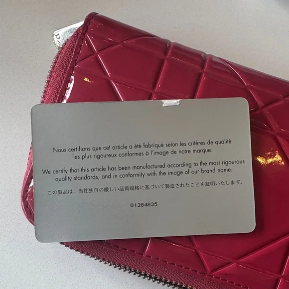 Dior Cannage Patent Leather Long Wallet Hot Pink Zip Clutch with Card - Picture 5 of 7